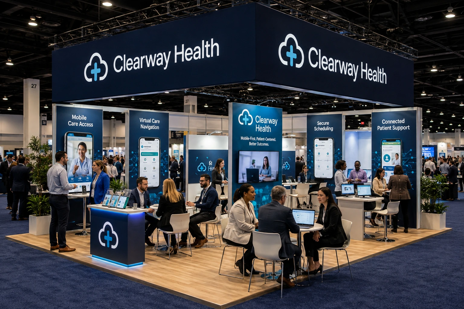 Clearway Health mobile-care pavilion at a busy healthcare technology conference