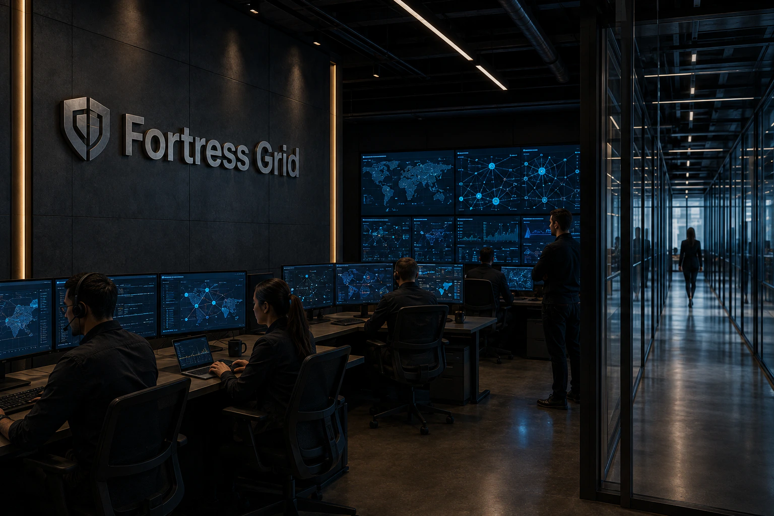 Fortress Grid analysts monitoring network defense in a secure operations center