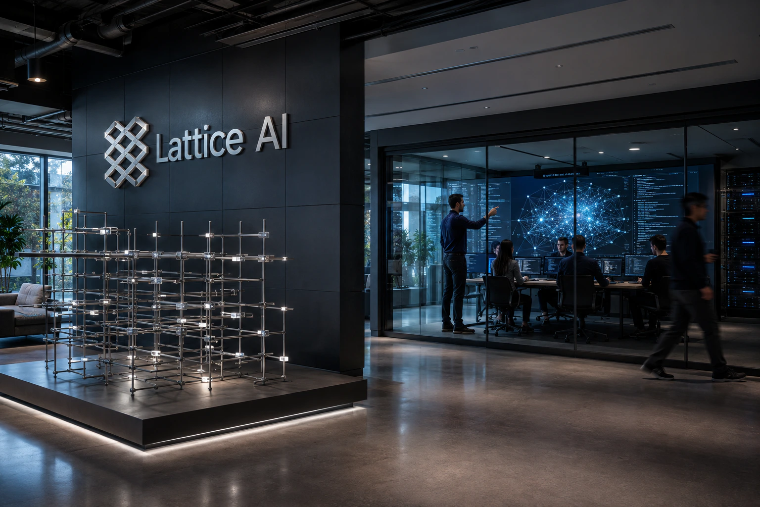 Lattice AI research team inside a distinctive machine-learning lab