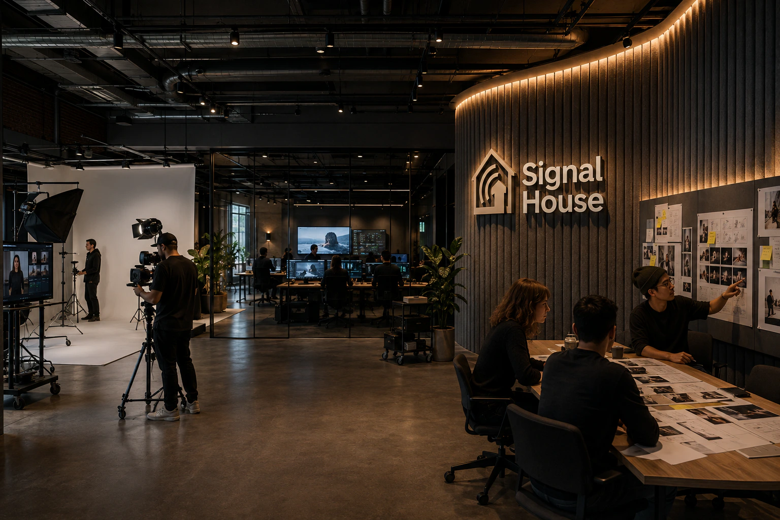 Signal House creative team producing a campaign in a modern studio